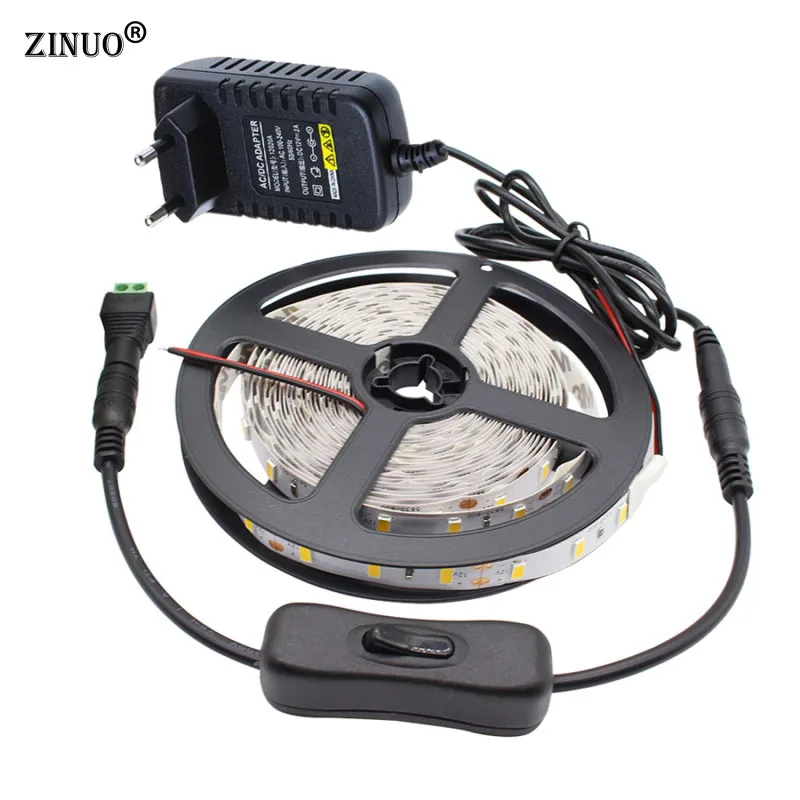 #Best ZINUO 5M Led Strip Light 5730 5630 300Leds Non waterproof + Switch Turn ON OFF DC Wire + 12V 2A Power Adapter