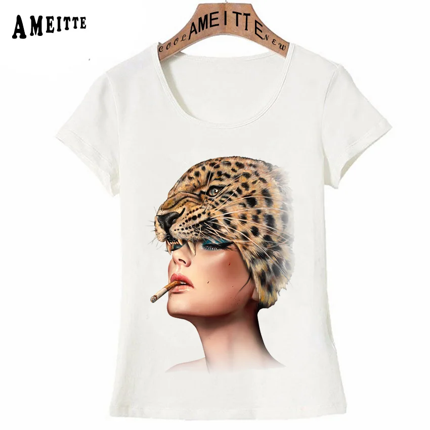 

AMEITTE Novelty Cool Beast Master Woman leopard Art T-Shirt Summer Fashion Women T-Shirt Cute Girl Casual Tops Simple Woman Tees