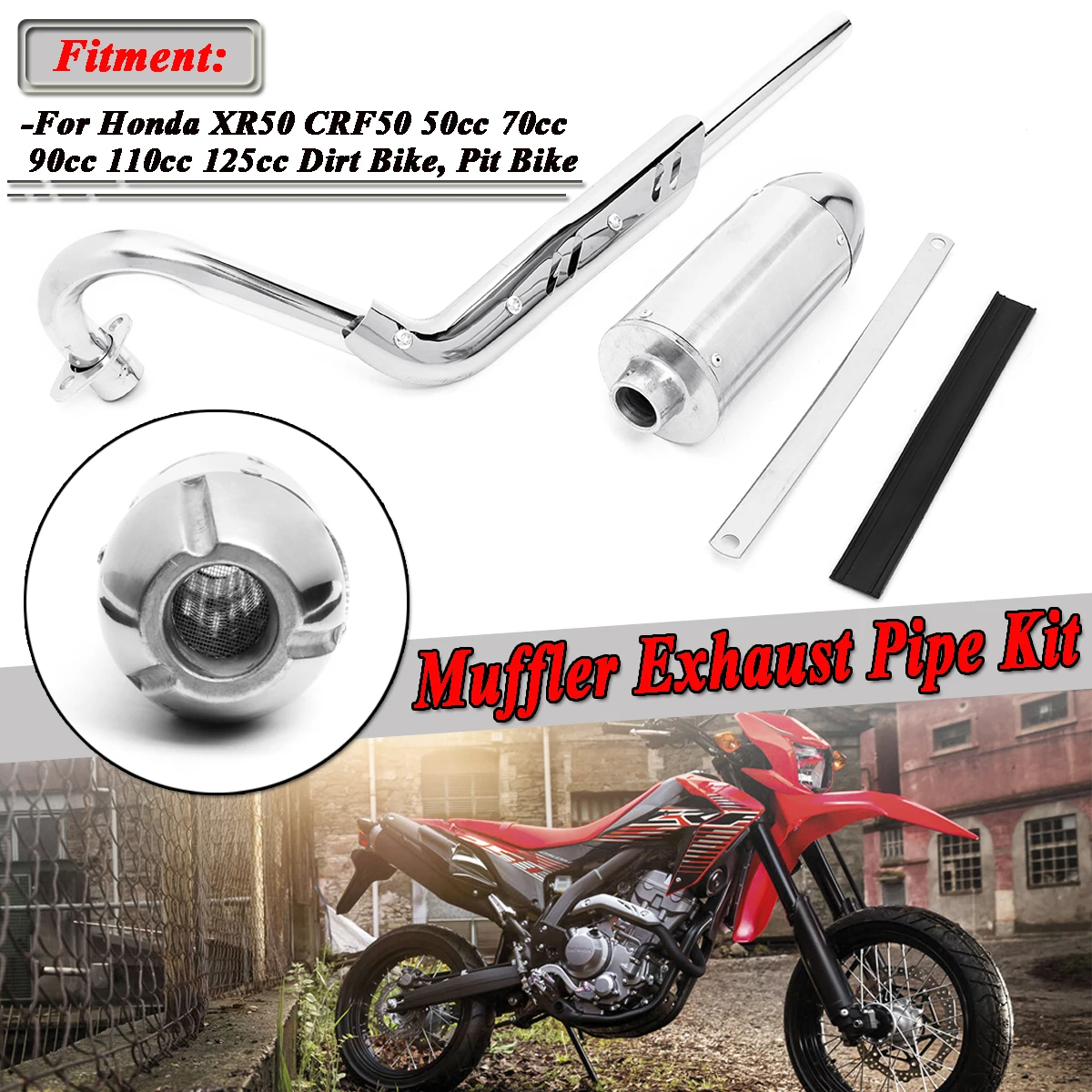 

1x Set Motorcycle Dirt Pit Bike Muffler Exhaust System Pipe Kit For Honda XR50 CRF50 50cc 70cc 90cc 110cc 125cc BTC-EP001