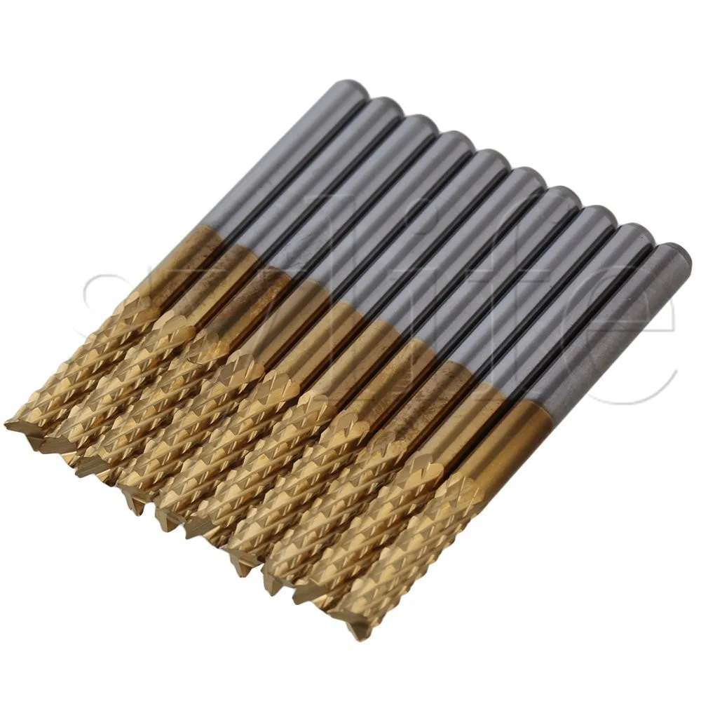 

10pcs 3.175mm Corn Teeth TiN Coated Carbide Milling Cutter Router Drill 3.0mm
