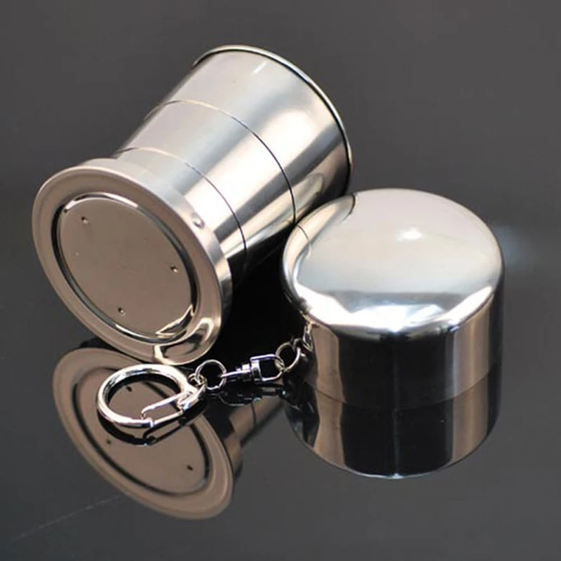 

Stainless Steel Portable Camping Folding Collapsible Cup Metal Telescopic Keychain 75ml 150ml 250ml
