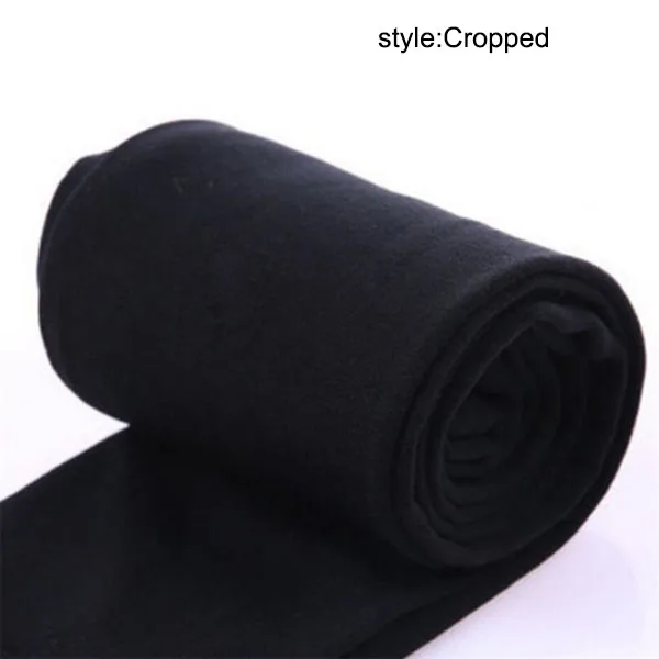Cropped Black Женские теплые флисовые зимние эластичные леггинсы, теплые флисовые тонкие термо брюки GDD99 - Цвет: Cropped Black
