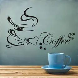 Кофе чашки с сердечными винил Цитата Ресторан Кухня съемные стенки Наклейки DIY Home Decor Wall Art