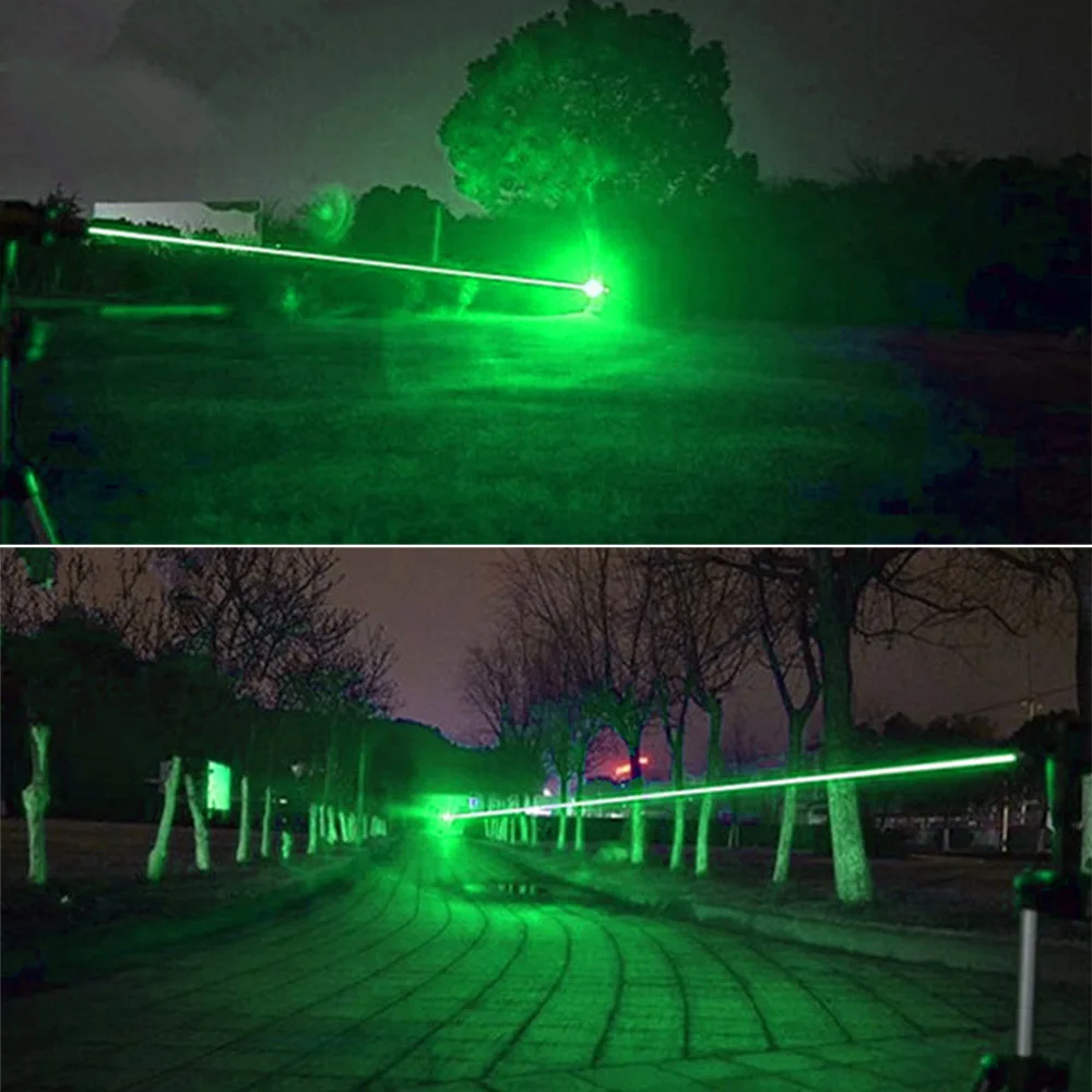 Самая мощная 10 милей 1 Вт 520 нм портативная фокусируемая Зеленая лазерная указка с замком и роскошный чехол(черный/серебристый