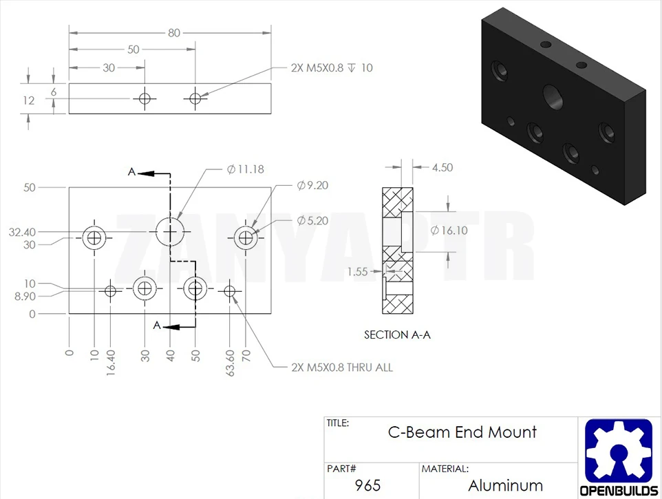 3d принтер openbuilds c-beam концевое крепление U Тип алюминиевый материал Концевая лицевая Монтажная пластина