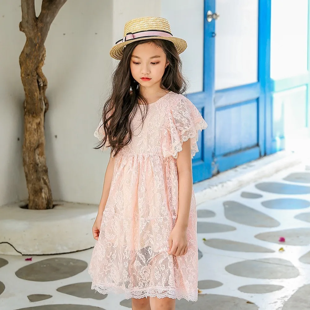 

lace crochet floral toddler girls summer dress kids clothes cute pink party big girl child dresses 2018 children clothing