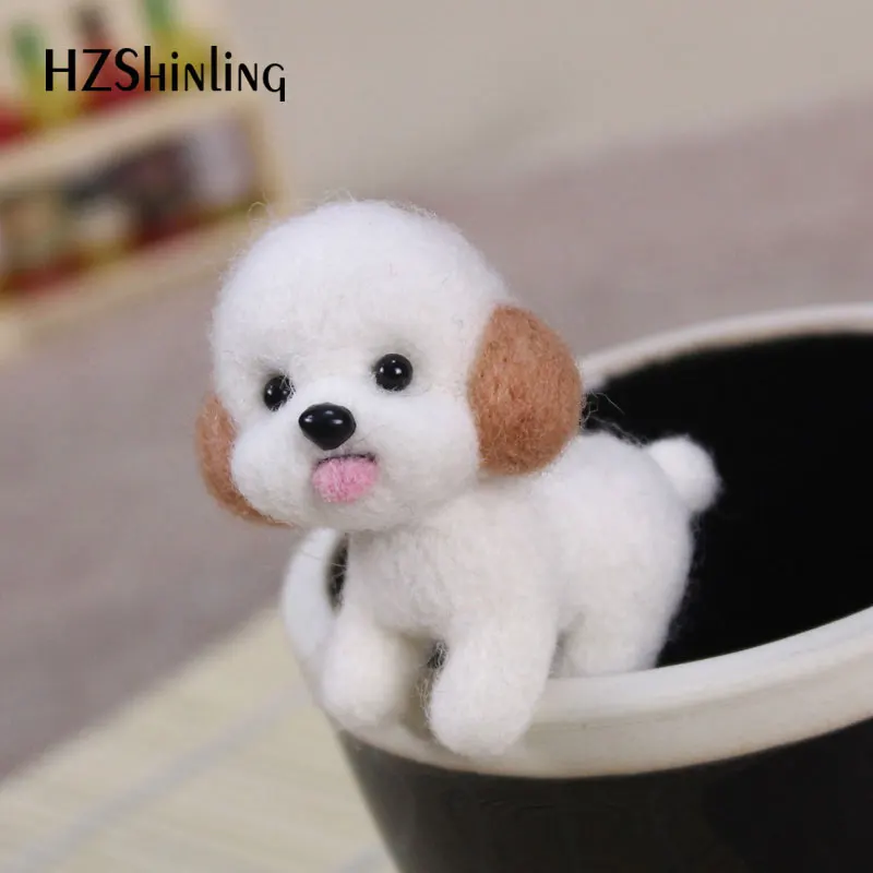 Non Finished Felt Fashion Women Craft Handmade Lovely Dog Puppy Toy Doll Wool Felt Poked Kitting DIY Cute Animal Wool Felting