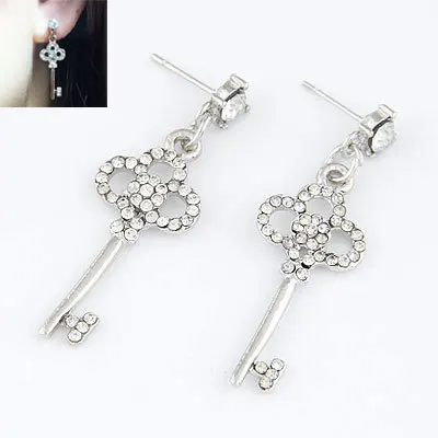 Min order $15 can mix) Free Shipping Fashion Jewelry Rhinestone Earrings Silver Key Personal Stud For Women.EA308 | Украшения и