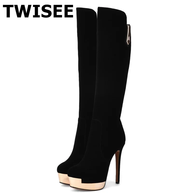 

women over the knee boots pumps hot selling autumn warm metal decoration thin high heels 13.5 cm woman casual shoes comfort