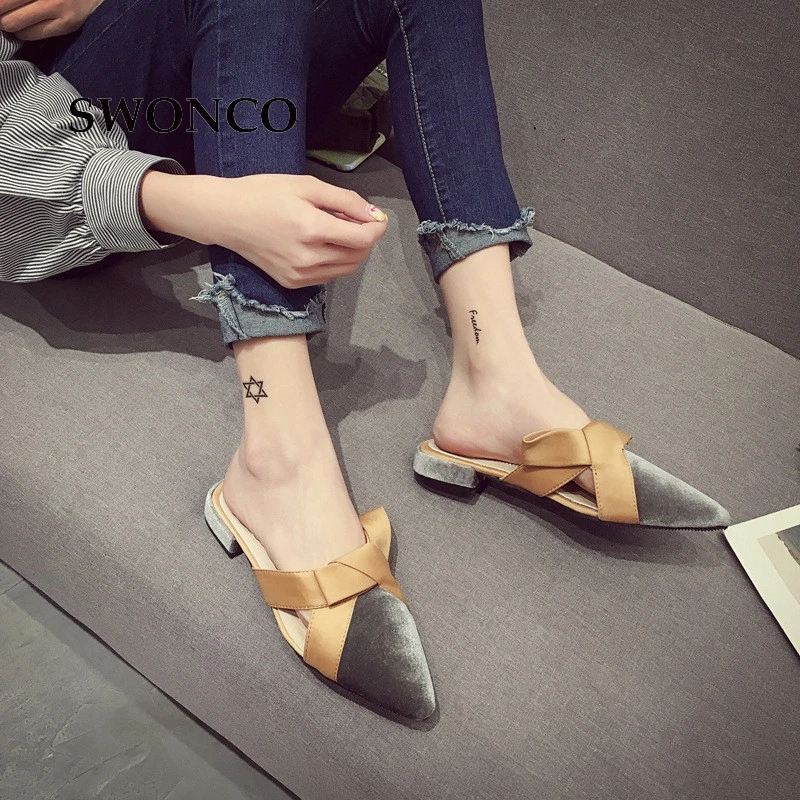 SWONCO Women's Slippers Summer Pointed Toe Mules Outdoor Female Shoes Slippers Women Summer 2018 Korea Style Female Shoes