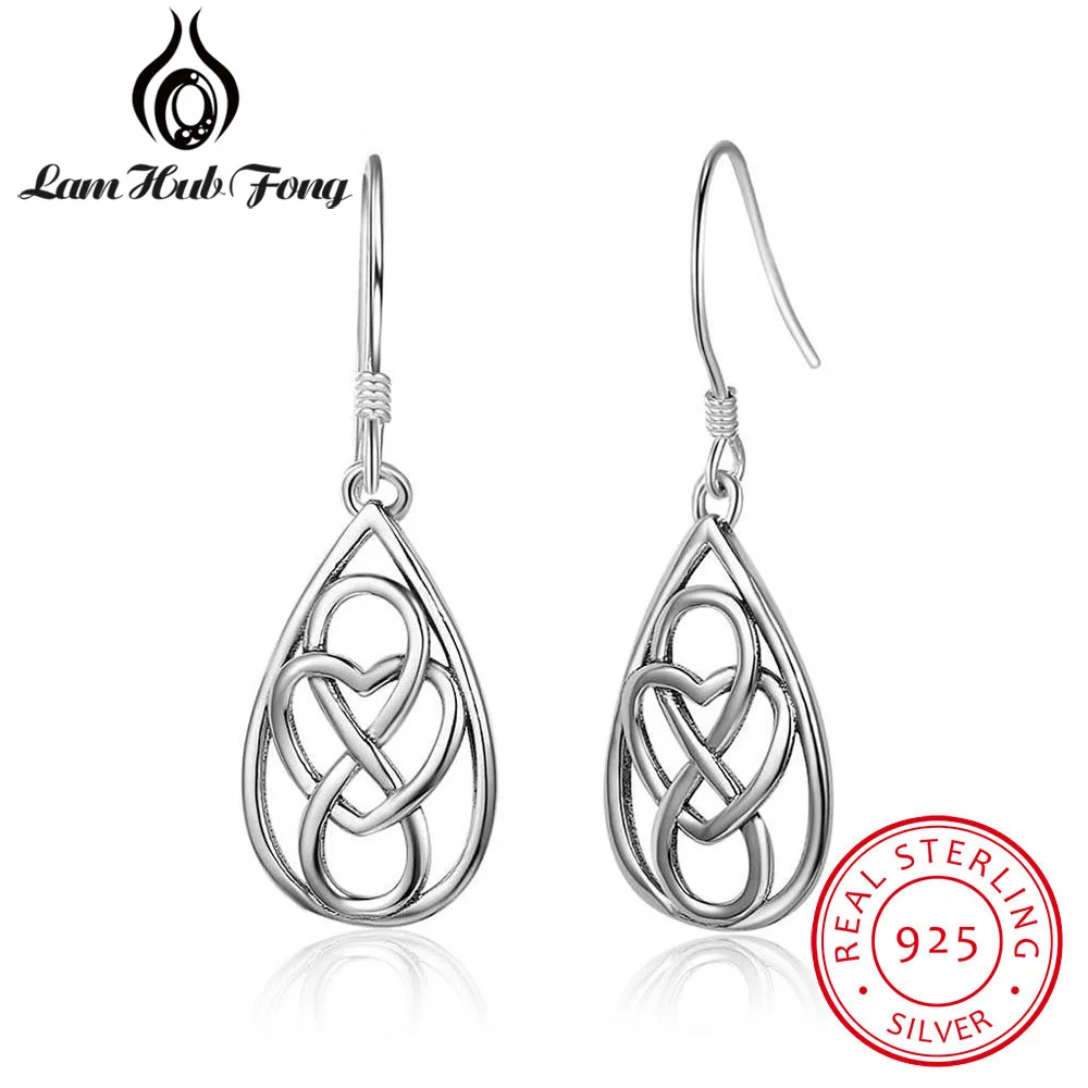 2018 Simple 100% 925 Sterling Silver Hollow Out Earrings Water Drop Earrings with Heart & Endless Symbols Dangle Earrings 2018 Simple 100% 925 Sterling Silver Hollow Out Earrings Water Drop Earrings with Heart & Endless Symbols Dangle Earrings
