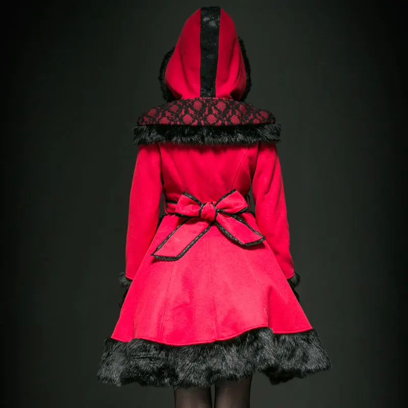 Punk Rave Gothic Lolita Girls Women Woolen Coats Sweet Long