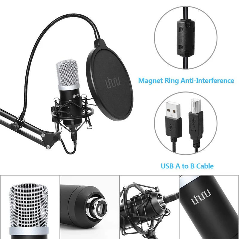  UHURU USB Podcast Condenser Microphone 192kHZ/24bit Professional PC Streaming Cardioid Microphone K