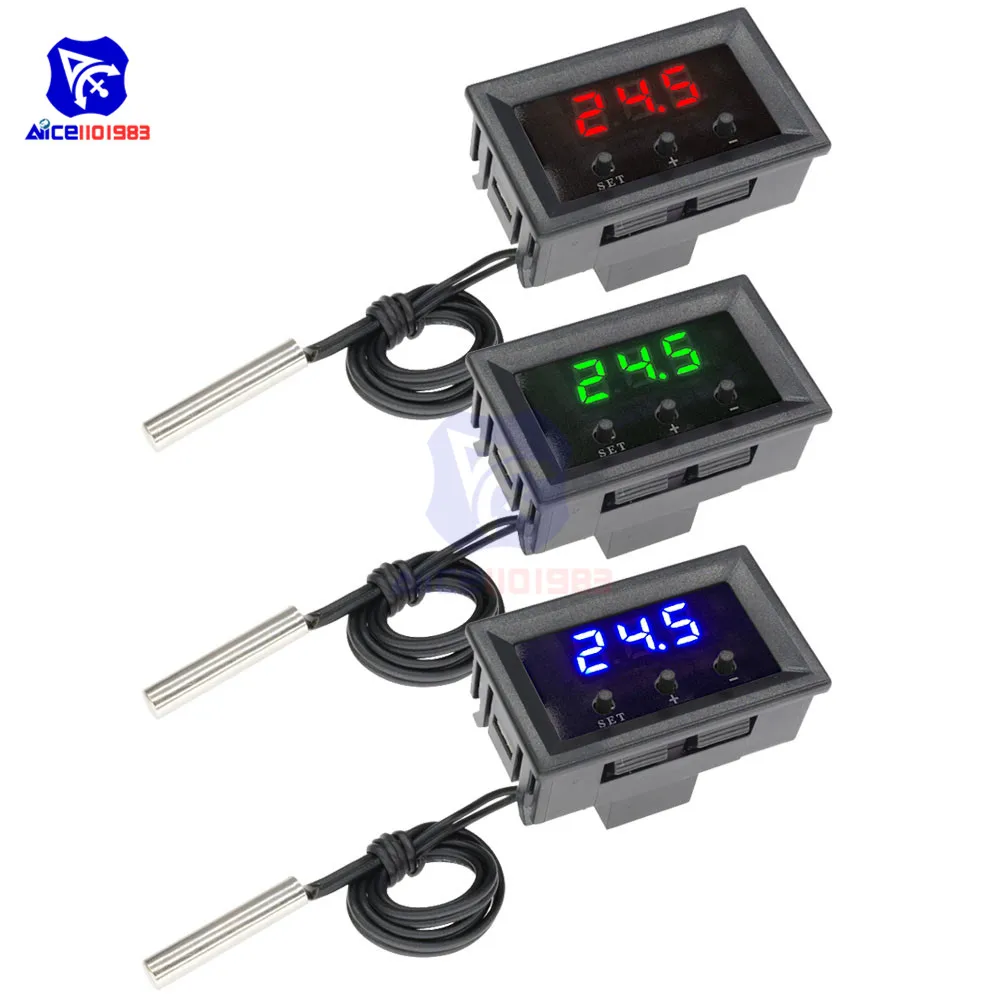 Diymore w1209 dc 12 v termômetro termostato, temperatura 3 cor led display digital com testador de temperatura cabo