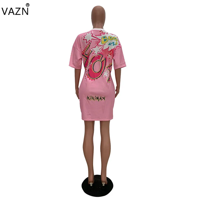 VAZN Горячая Мода Топ дизайн сексуальный стиль женское платье с принтом 4 цвета О-образный вырез короткий рукав прямое Мини платье Vestido TRS946