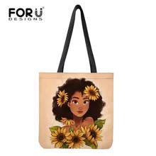 FORUDESIGNS/Экологичная Холщовая Сумка для покупок, Повседневная многоразовая сумка через плечо, черная художественная африканская Льняная сумка для девочек, сумки-тоут