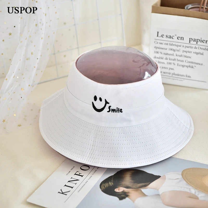 

USPOP 2019 new summer bucket hats without top simple letter embroidery bucket hats both sides can be worn women summer hats
