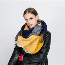 2017 Winter Luxury Brand Scarf For Women Stitching Plaid Cashmere Shawl Thick Warm Blanket Scarves Wraps Christmas Gift Dropship