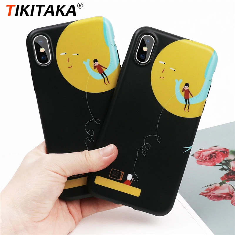 Tikitaka матовая чехол для IPhone 6 6s 7Plus8 8 Pluse модные матовые Moon узор пара в виде ракушки Чехол черный для IPhone X XR XM крышка