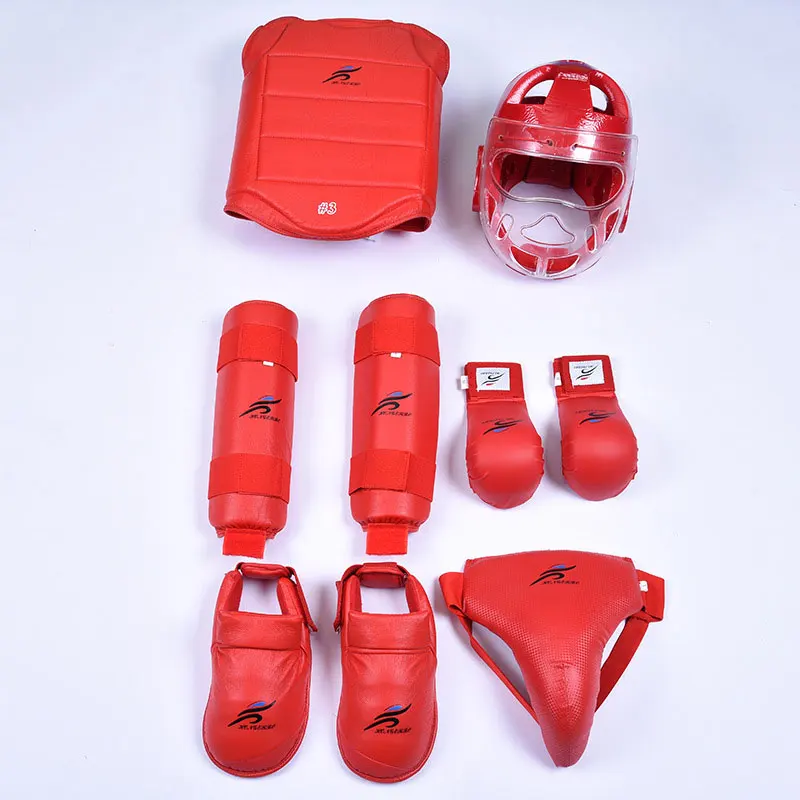 Кикбоксинговый нагрудный защитный костюм из пяти частей для соревнований, тренировочный боевой Санда, Боевая защита для тхэквондо, набор для каратэ - Цвет: Red