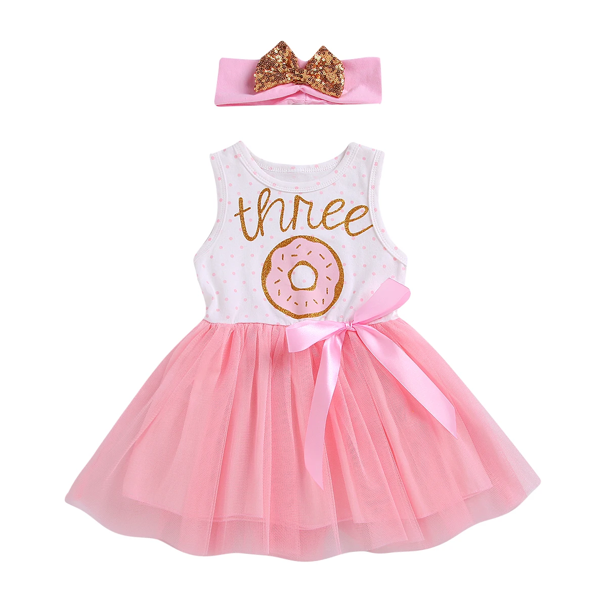 Вечерние платья для маленьких девочек на первый день рождения розовое платье-пачка для детей 1, 2, 3 дня рождения+ повязка на голову без рукавов и платье с длинными рукавами 0-3Y - Цвет: Sleeveless 2 3Y