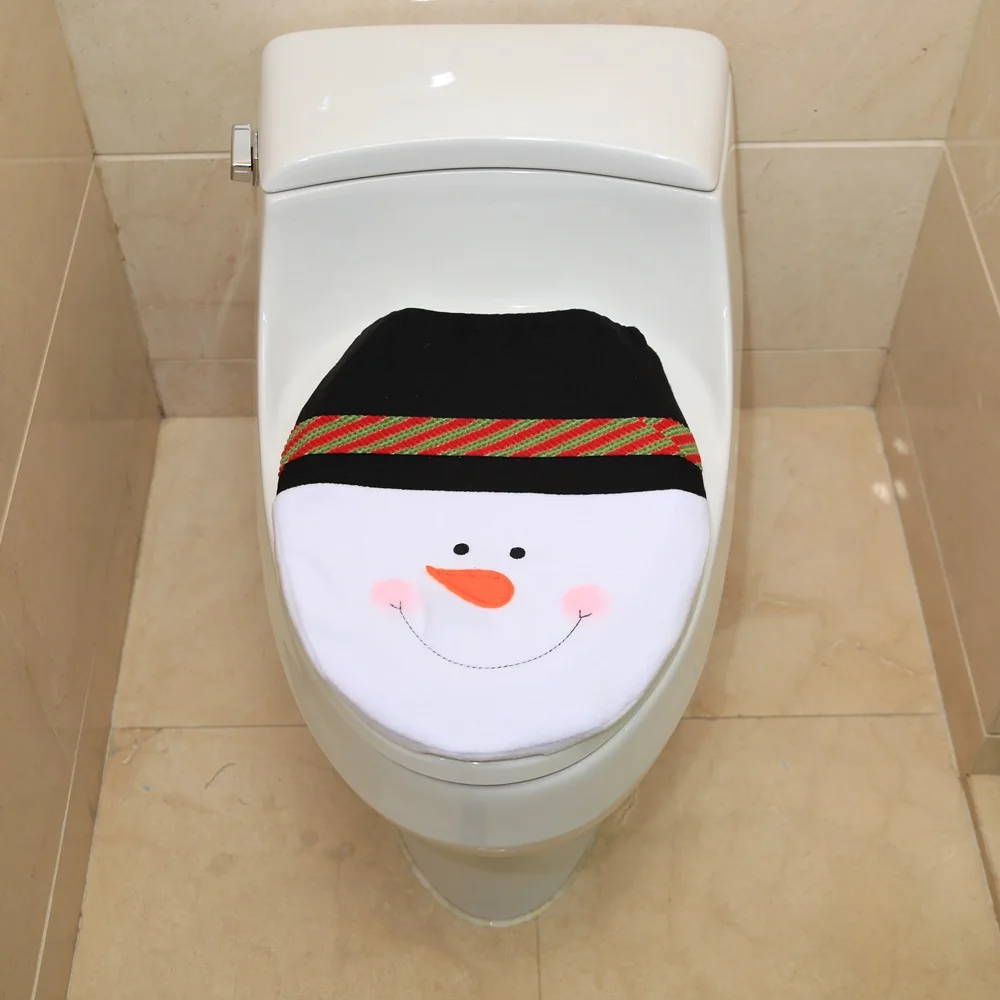 8 Styles Christmas Snowman Santa Claus Toilet Lid Cover New Year Christmas Home Bathroom Decorations Ornaments Supplies