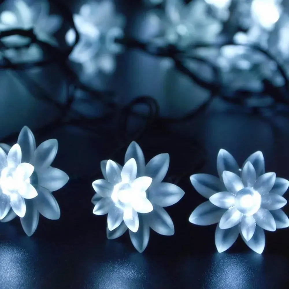 WoodPow двойной цветок лотоса солнечного освещения строку 20-50LED Водонепроницаемый фея света для наружной отделки для рождественской