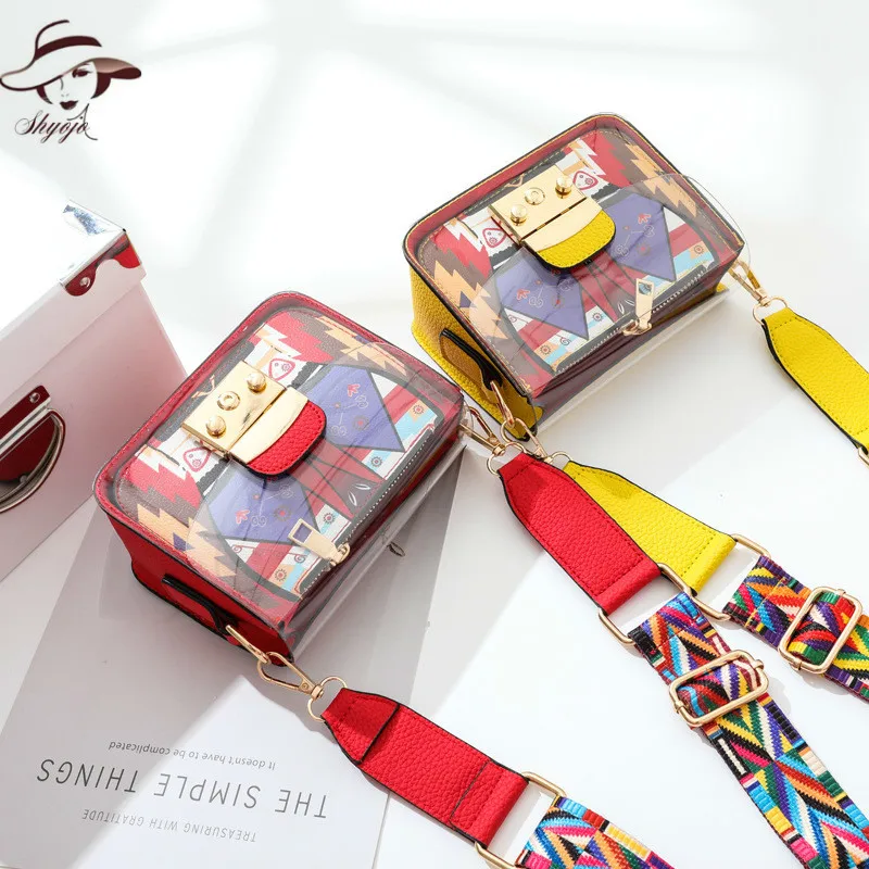 

Transparent Bag Fashion 2018 New Pattern Summer Color Gril's Crossbody Bag Printing Day Clutch Ladies Commuter Bag Women Totes