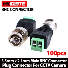 100Pcs Mini Coax CAT5 Male BNC Connector To Camera CCTV BNC Video Balun Connector Adapter