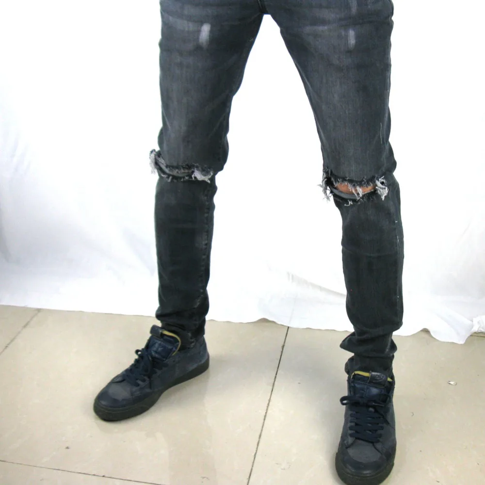 VFIVEUNFOUR Harajuku 2019 Men Casual Slim Jeans Stretch Vintage Damaged Knee Denim Jeans Elastic High Street Hole Slim Jeans 