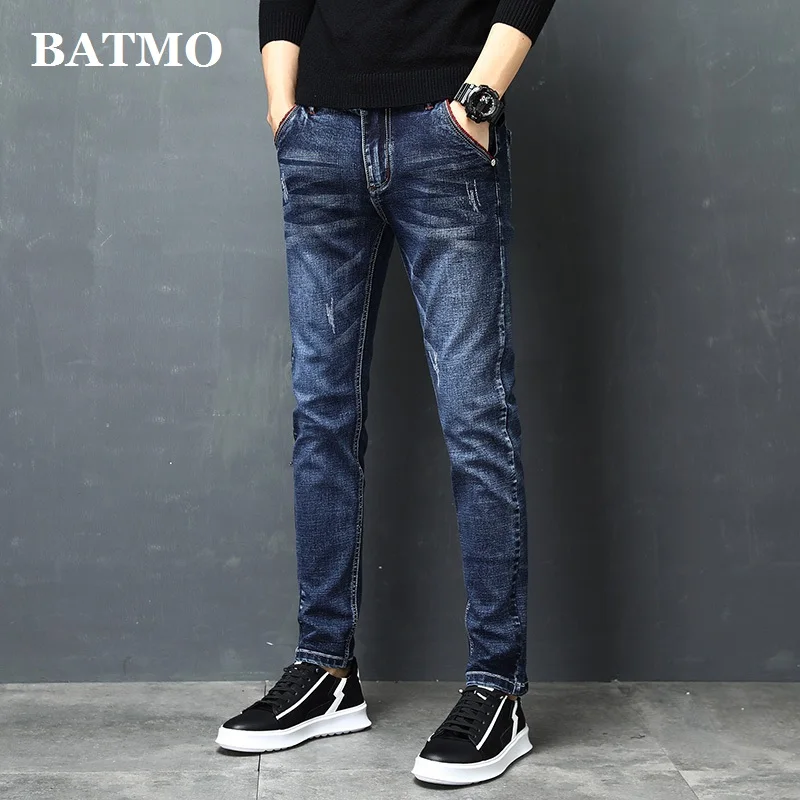 Batmo 2019 new arrival high quality slim casual Scratched jeans men,blue causal elastic jeans,Pencil Pants size 27 to 36 Z002 Batmo 2019 new arrival high quality slim casual Scratched jeans men,blue causal elastic jeans,Pencil Pants size 27 to 36 Z002