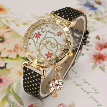 

2018 new diamond-encrusted digital dial flower pendant leather strap casual fashion exquisite precision women's quartz watch