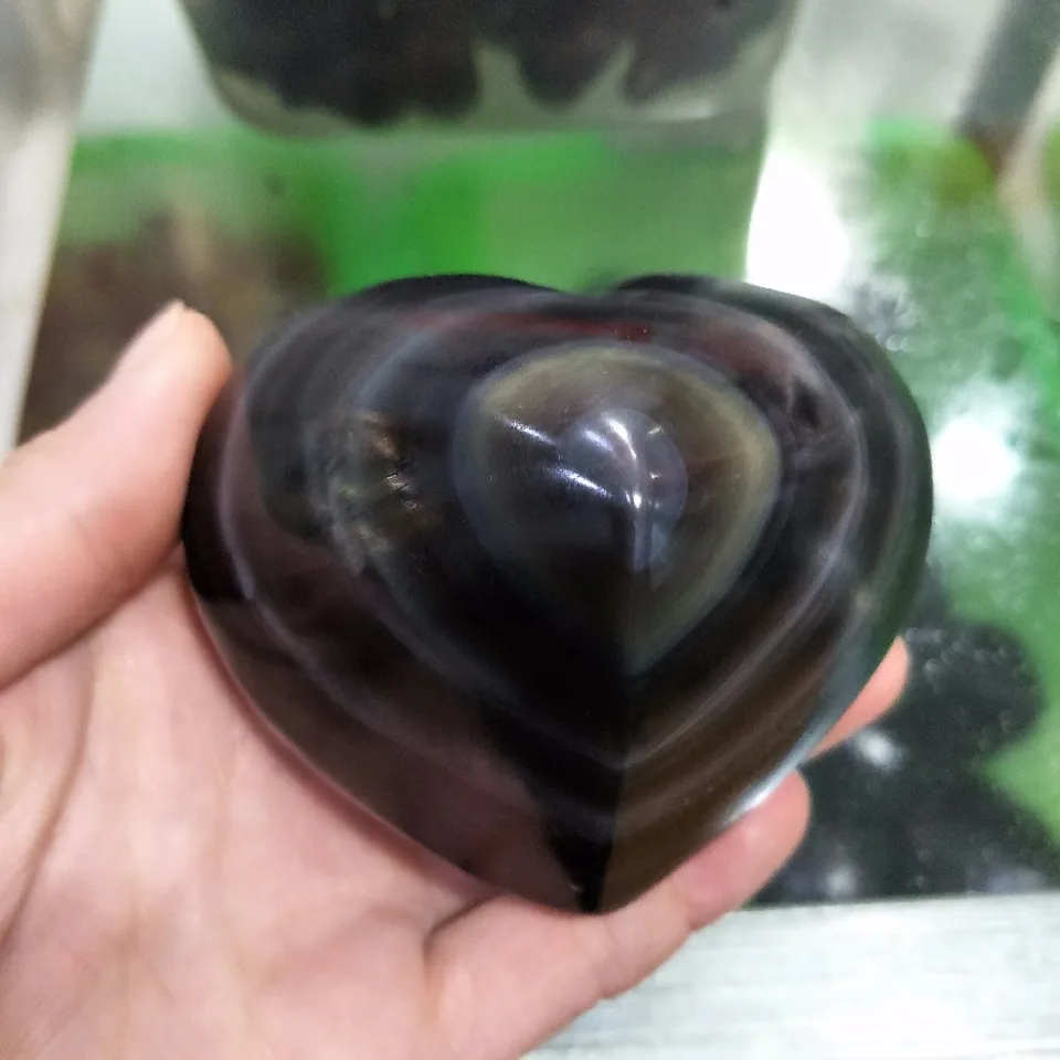 Dhxsw Big Size Colorful Rainbow Obsidian Heart Healing Crystals