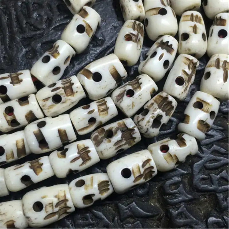 Men Necklace Mala Skull Head Totem 108 Tibetan Yak bone Skull Rosary Hand Carved Prayer Beads