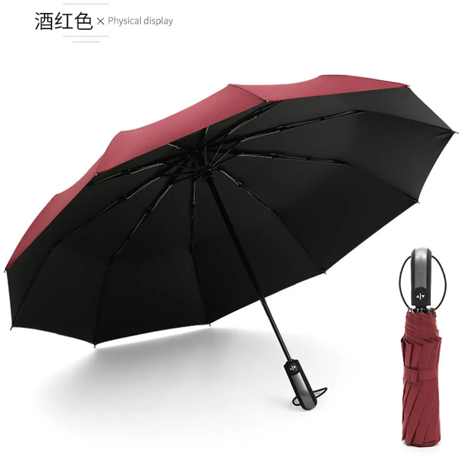 New Automatic Three-Folding Automatic Umbrella Sun Rain Women Male Auto Luxury Windproof Travel Umbrellas For Men Black (11)
