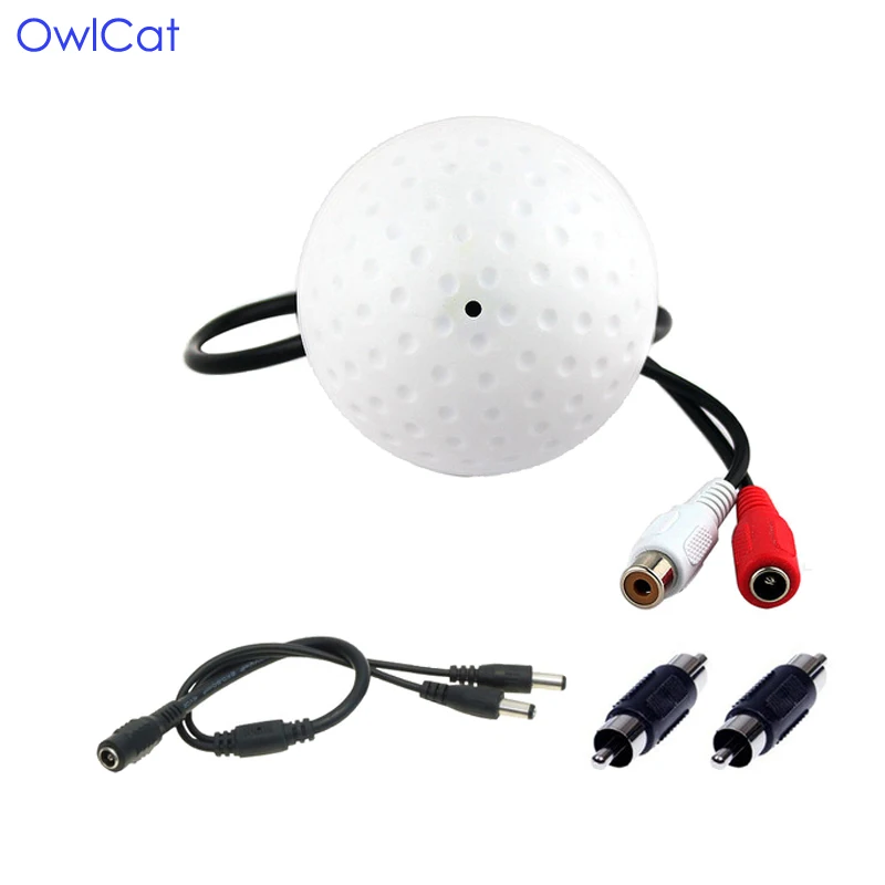 

CCTV microphone audio sound voice pick-up device and 1 in 2 out Power splitter cable with 2pcs RCA male to RCA male connector