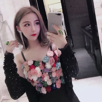 

2019 New Summer Fashion Sexy Backless Women Camisole Three-dimensional Flower Basic Top Short Tube Top Female Tanks & Camis