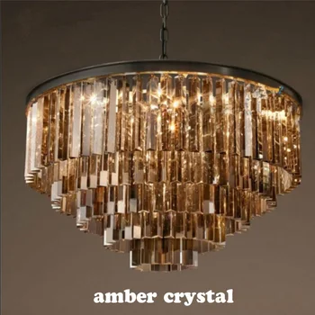 

Luxury American Crystal Retro Large Pendant Lamp Contracted E14 LED Restaurant Hall Lighting Three-Color Crystal Lamp