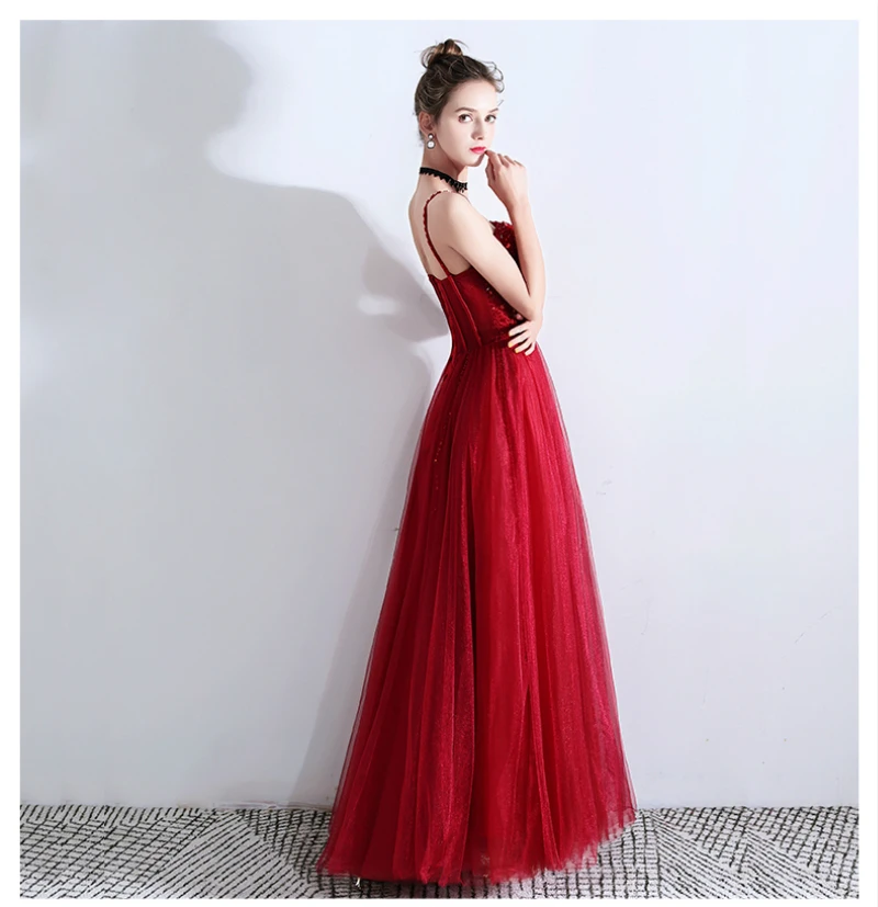 Женское вечернее платье SSYFashion роскошное банкетное бордового цвета с блестками и