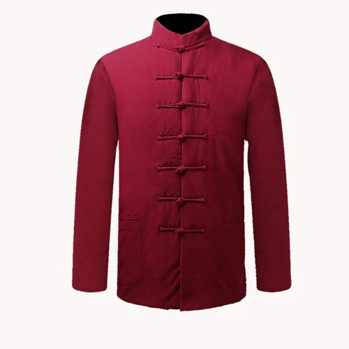 Новая черная зимняя мужская стеганая куртка Традиционный китайский костюм Тан пальто толстая кунг-фу куртка Тай Чи Униформа M L XL XXL 3XL 4XL - Цвет: wine red