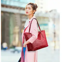 Новый искусственная кожа одно плечо Tote Trend плетеная корзина сумки