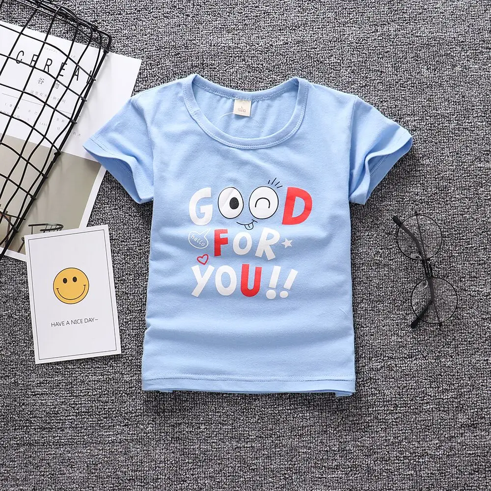 Детская летняя одежда для малышей с надписью «GOOD for you»! Футболки для маленьких мальчиков и девочек большой футболка с глазами 1-4 года