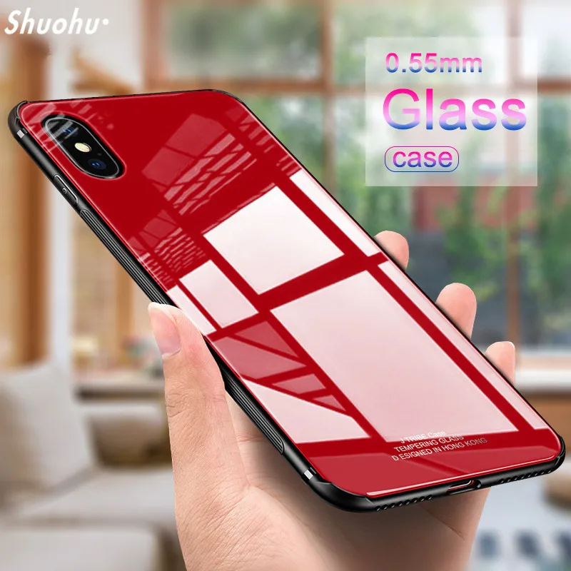 Shuohu закаленное Стекло сзади + TPU чехол для Iphone 7 6S 6 Plus случаях Элитный силиконовый X