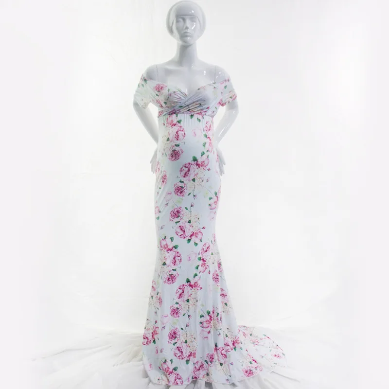 Рыбий хвост платья для беременных для фотосессии для беременных Подставки для фотографий цветочные фантазии Беременность платье макси