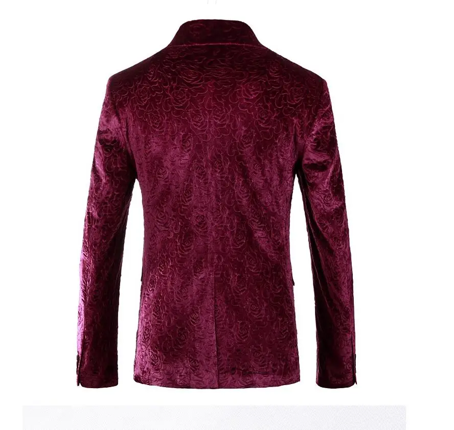 Бархатный бордовый пиджак куртка Slim Fit цветочный блейзер Для мужчин стильный мужской выпускного вечера вечерние свадебные пиджаки черные