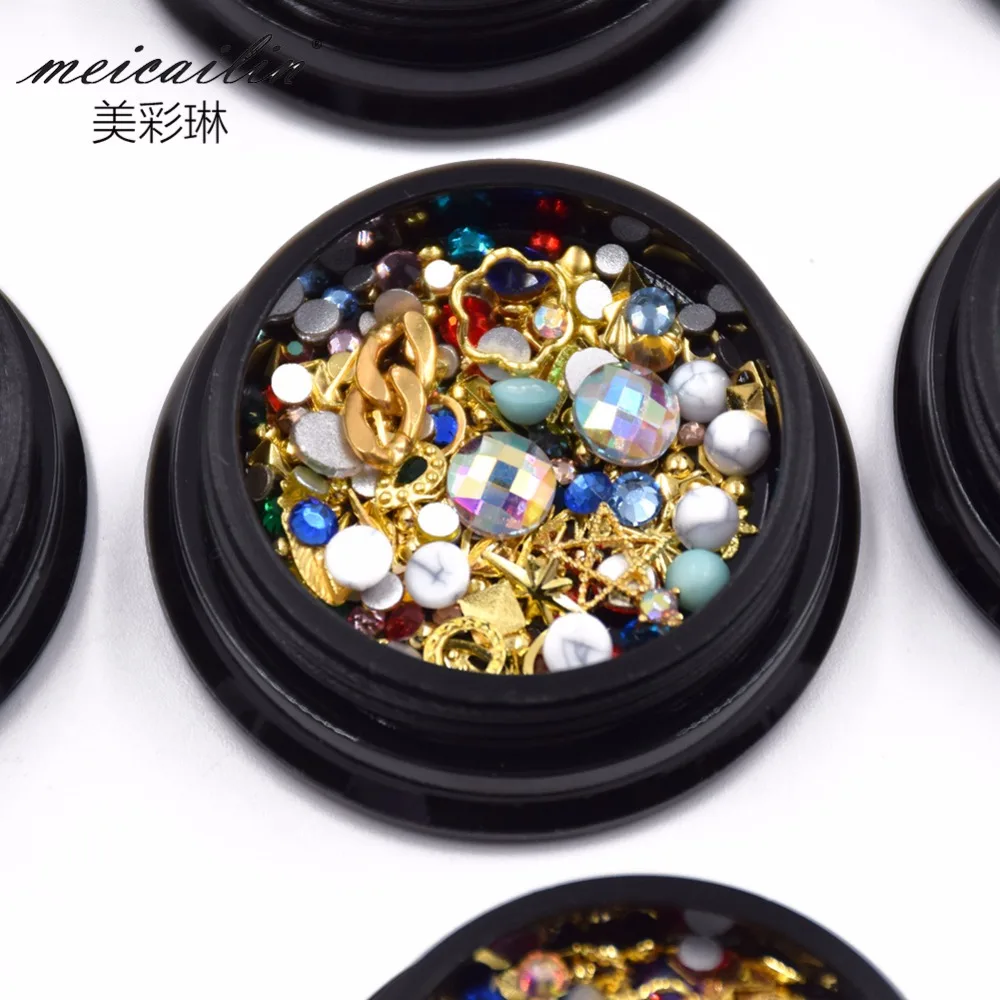

2 boxes Multi-size Glass Nail Rhinestones For Nails Art Decorations Crystals Strass Charms Partition Alloy Micro Rhinestone Set