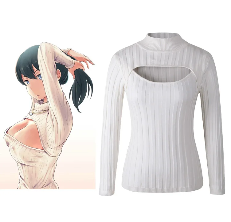 US $19.98 |Japanese Open Chest Shirt Women Sexy Anime Keyhole Sweater Femin...