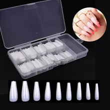 

100pcs/box Long Ballerina Flase Nail Art Tips White/Clear/Natural Coffin Nails Art Tips Flat Shape Full Cover Acrylic Nail Tips