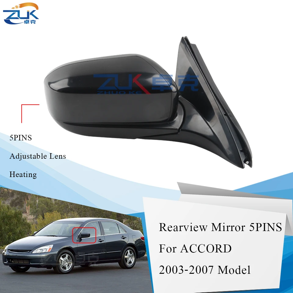 

ZUK Outer Side Rearview Mirror Assy For HONDA ACCORD CM 2003 2004 2005 2006 2007 Base Color 5 PINS Wires
