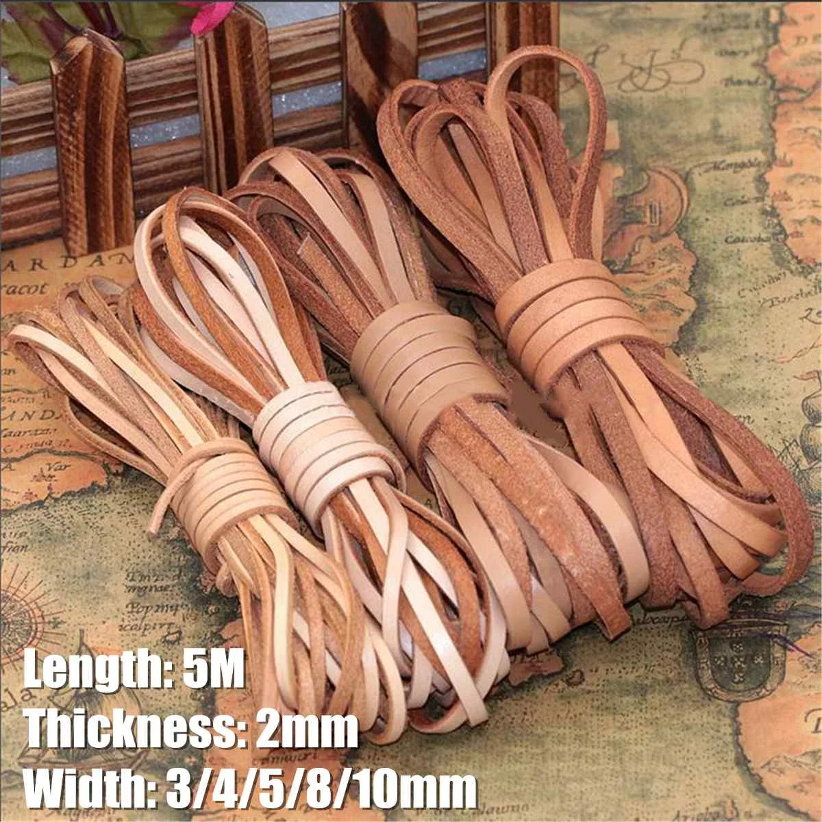 

Flat Leather Rope 5M Fashion Real Genuine Leather Rope Cord Strap Cowhide Bracelet Necklace DIY Craft String Jewelry Making